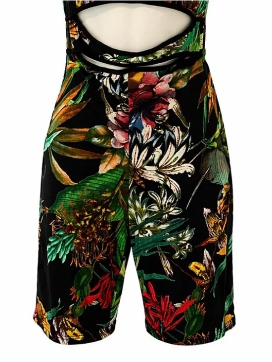 Fashion Nova Womens S Black Tropical Floral Strapless Cutout Romper Shorts Lined - Picture 5 of 10